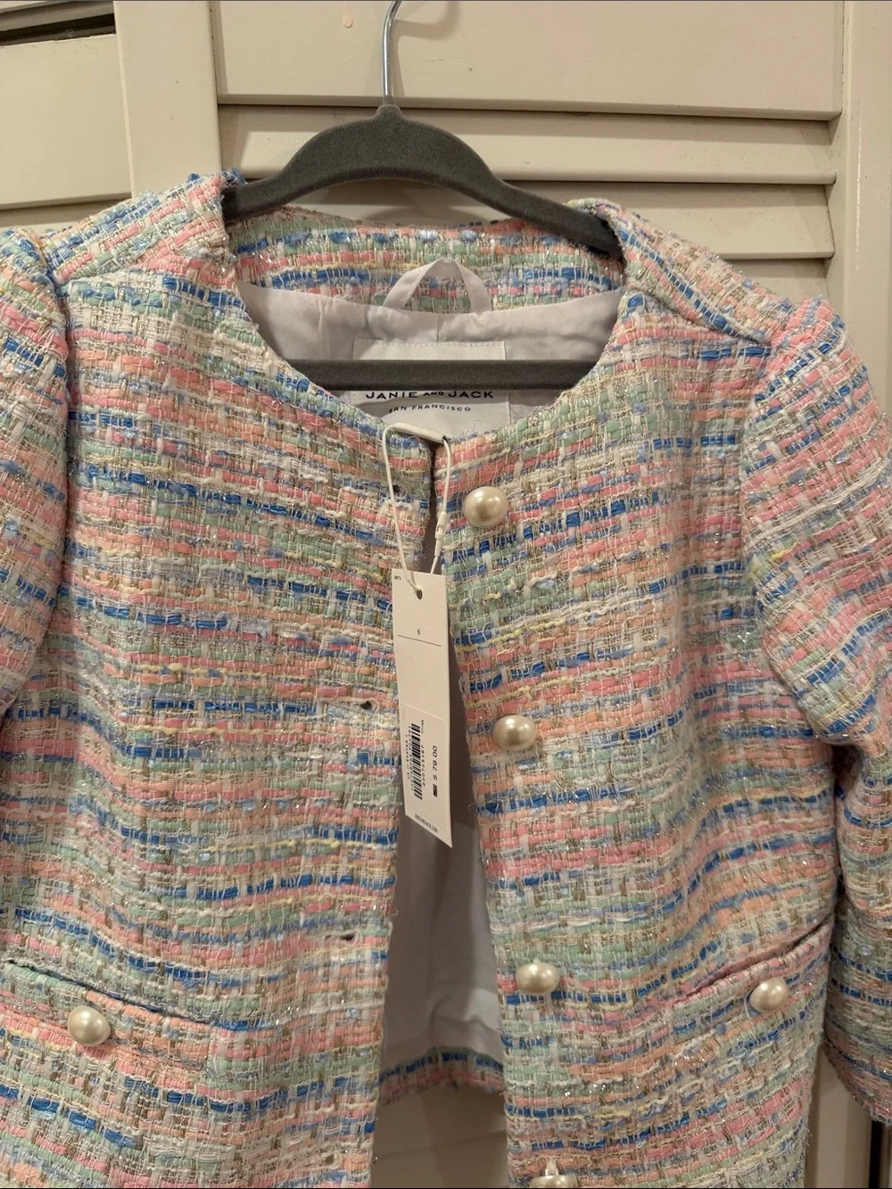NWT Janie and Jack Girls Pastel Tweed Pearl Button Jacket Blazer